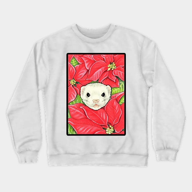 Ferret in Poinsettias - Black Outlined Version Crewneck Sweatshirt by Nat Ewert Art